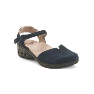 THERAFIT Navy Suede Morgan Comfort Wedge Mule Heels